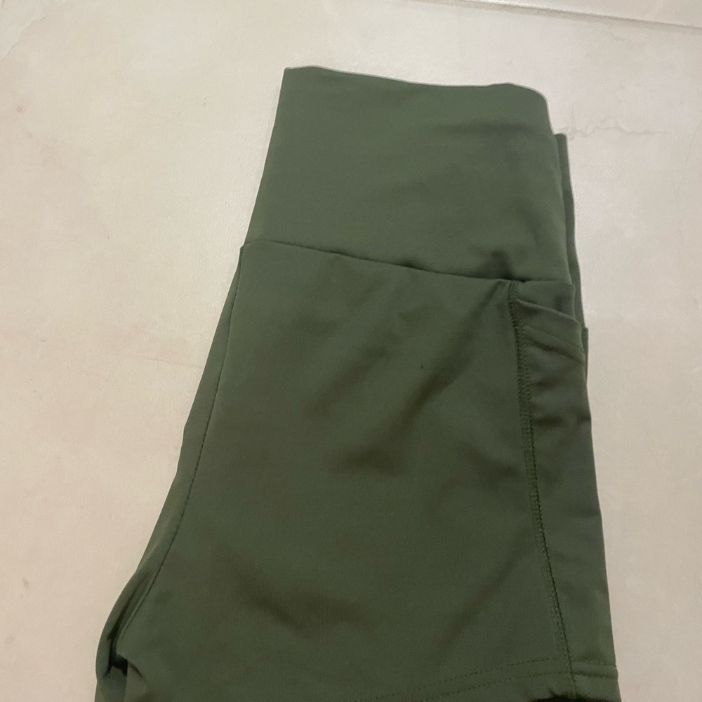 Olive Green Women's High-Waisted Shorts - Picture 2 of 2